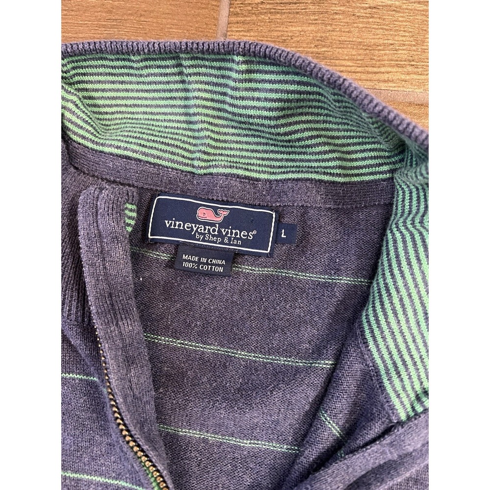 VINEYARD VINES REGULAR FIT 100% COTTON 1/4 ZIP SWEATER LARGE BLUE GREEN STRIPE - Picture 5 of 6
